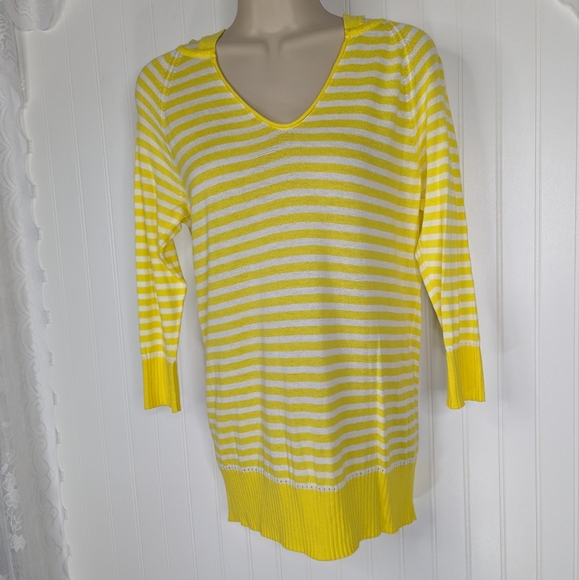 GAP Yellow Striped Hooded Lightweight Sweater Sz M - Picture 3 of 9